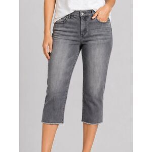 Isaac Mizrahi Live Gray Fray Hem Straight Jeans 16P Petite